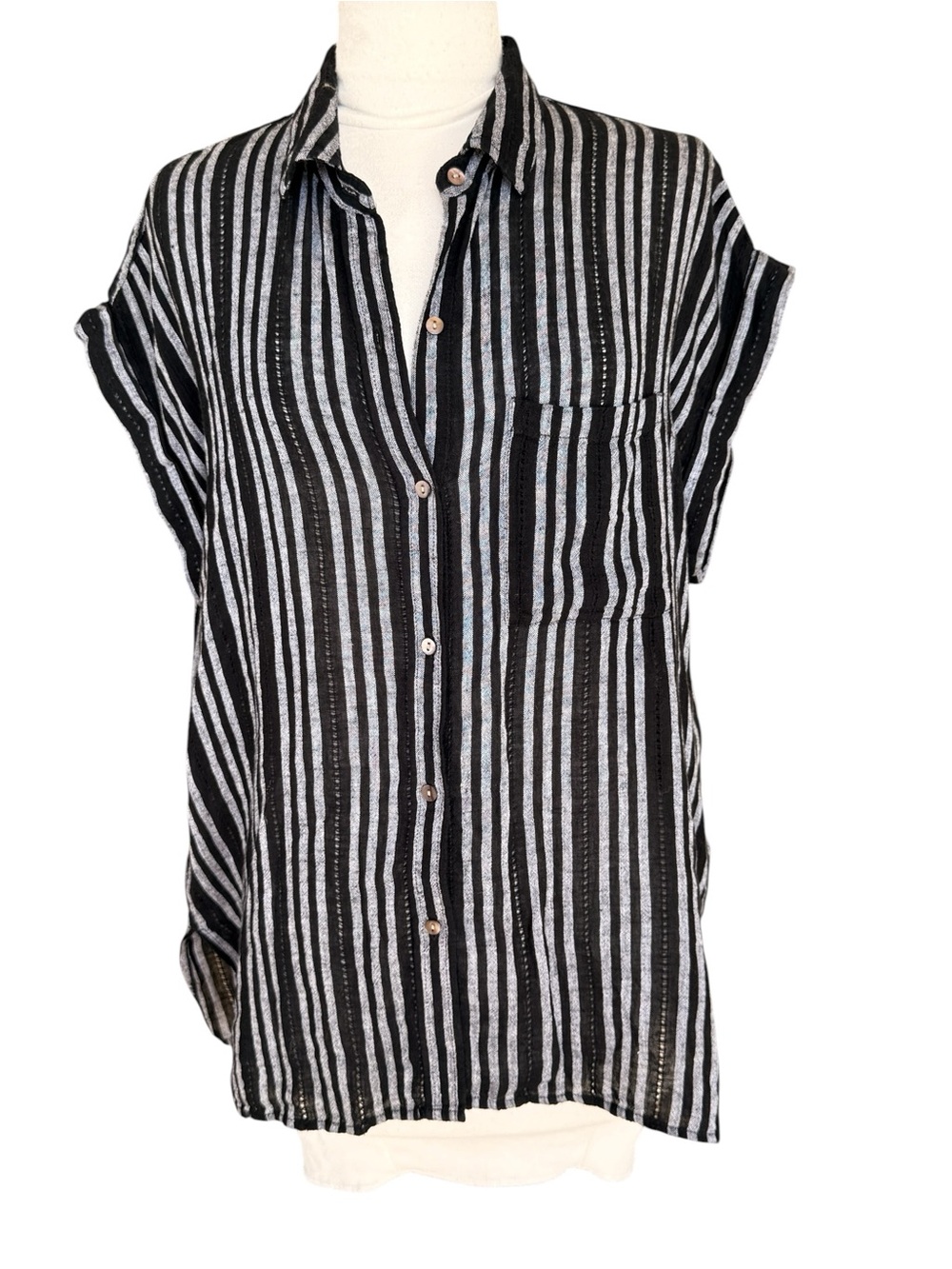 Rails Black and White Striped Button-Up Shirt